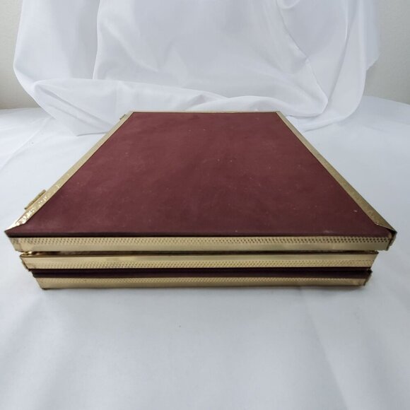 VTG Gold Metal 8x10 Trifold Hinged Picture Filigree Frames Velvet Back MCM - Picture 7 of 12